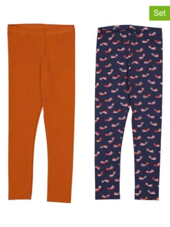 2er-Set: Leggings In Dunkelblau/ Orange