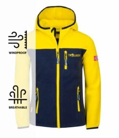 TROLLKIDS Fleece-Jacke Mit Kapuze "Stavanger" In Trübes Gelb/Marineblau -StilHaus Herren trollkids fleece jacke mit kapuze stavanger in trubes gelb marineblau 2