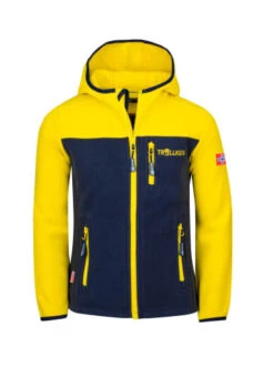 TROLLKIDS Fleece-Jacke Mit Kapuze "Stavanger" In Trübes Gelb/Marineblau